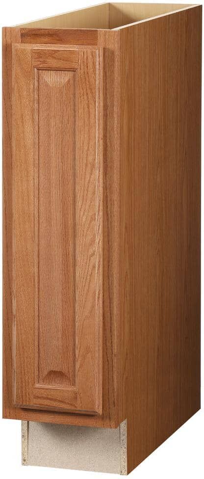 Hampton Bay Hampton 9 in. W x 24 in. D x 34.5 in. H Assembled Base Kitchen Cabinet in Medium Oak