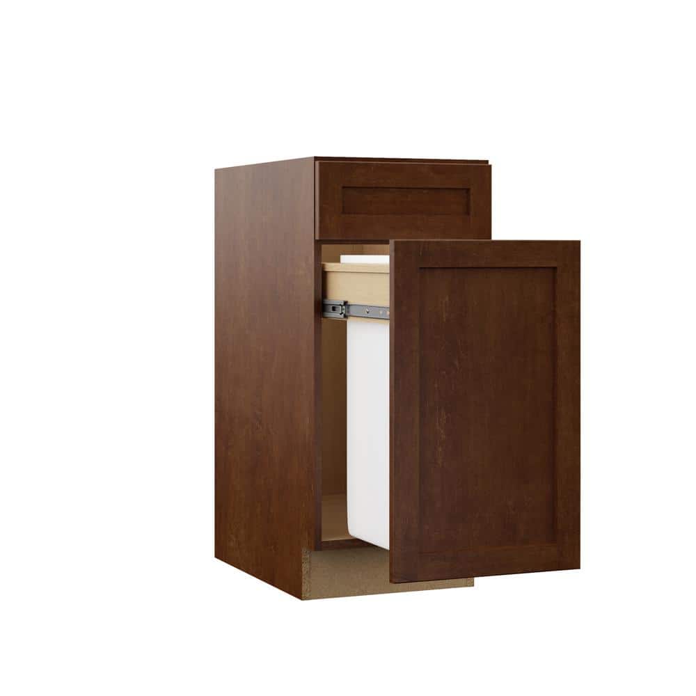 Hampton Bay Designer Series Soleste Assembled 15x34.5x23.75 in. Pull Out Trash Can Base Kitchen Cabinet in Spice