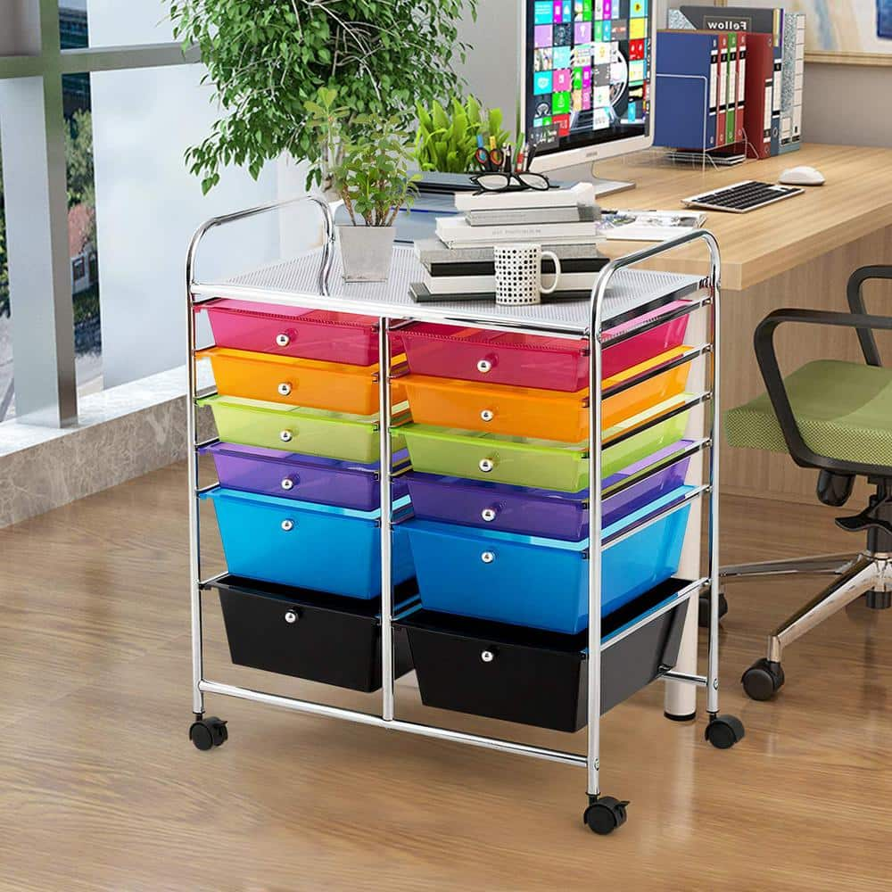 Bunpeony 6-Tier Multi-Color Rolling Kitchen Cart Storage Organizer Cart with 12-Plastic Drawer