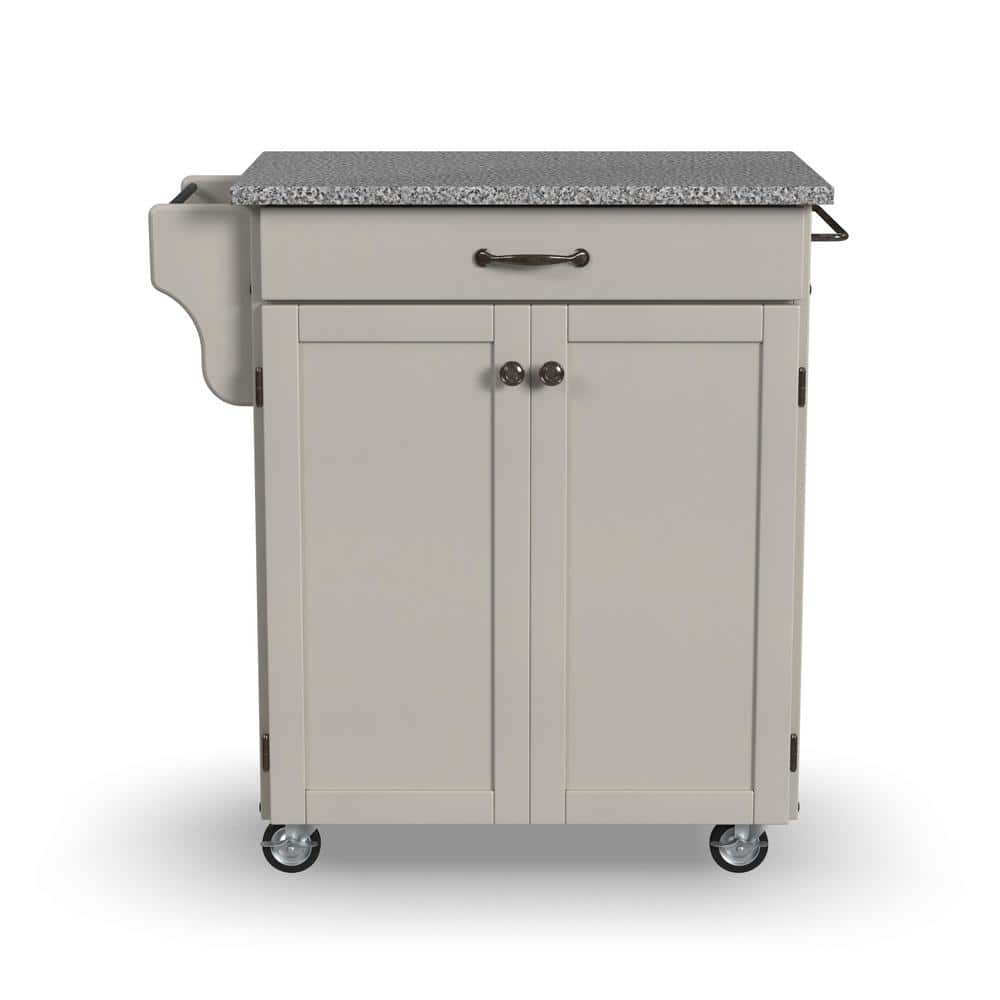 HOMESTYLES Cuisine Warm White Kitchen Cart with Salt and Pepper Gray Granite Top