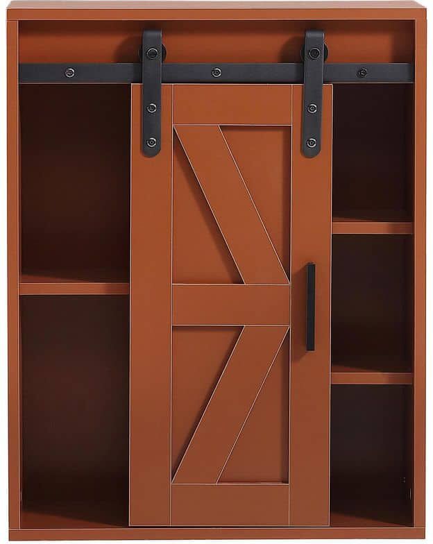 YOFE Espresso Multifunctional Wood Wall-Mounted Cabinet with Sliding Door 5-Tier Bathroom Storage Cabinet Accent Cabinet