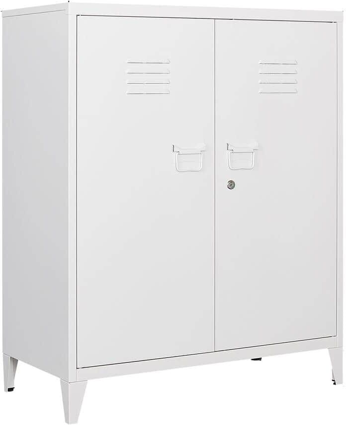 LISSIMO 31.5 in. W 2-Shelf Locker, Lockable Home Office Storage File Cabinets with Doors and Shelves for Home, Office in White