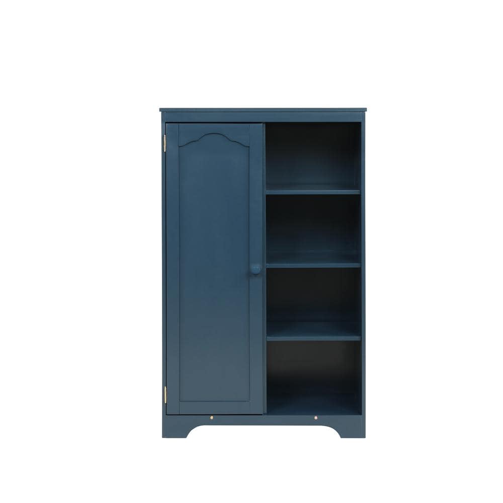 Navy Blue Wooden Side Cabinet Open Organizer Shelves Utility Door Cabinet Clothes Rail Wardrobe (51.02 x 15.98 x 31.3)