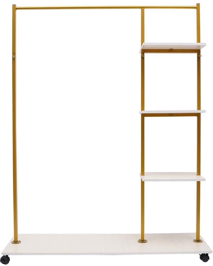 YIYIBYUS Gold Metal Clothes Rack Home Storage Garment Stand with 4-Tier Shelves & Universal wheel 47 in. W x 59 in. H