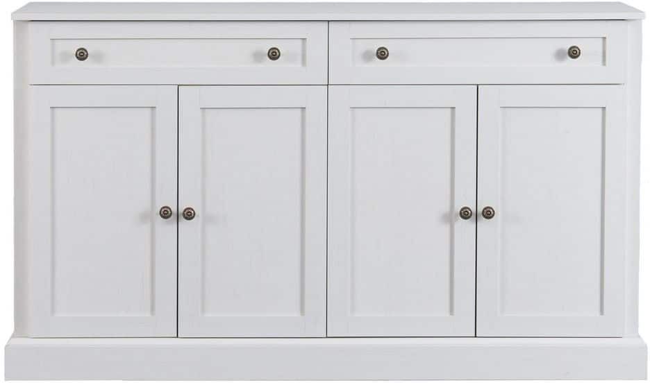 58.3-in. W x 15.7-in. D x 33.9-in. H Antique White MDF Ready to Assemble Corner Type Kitchen Cabinet Sideboard