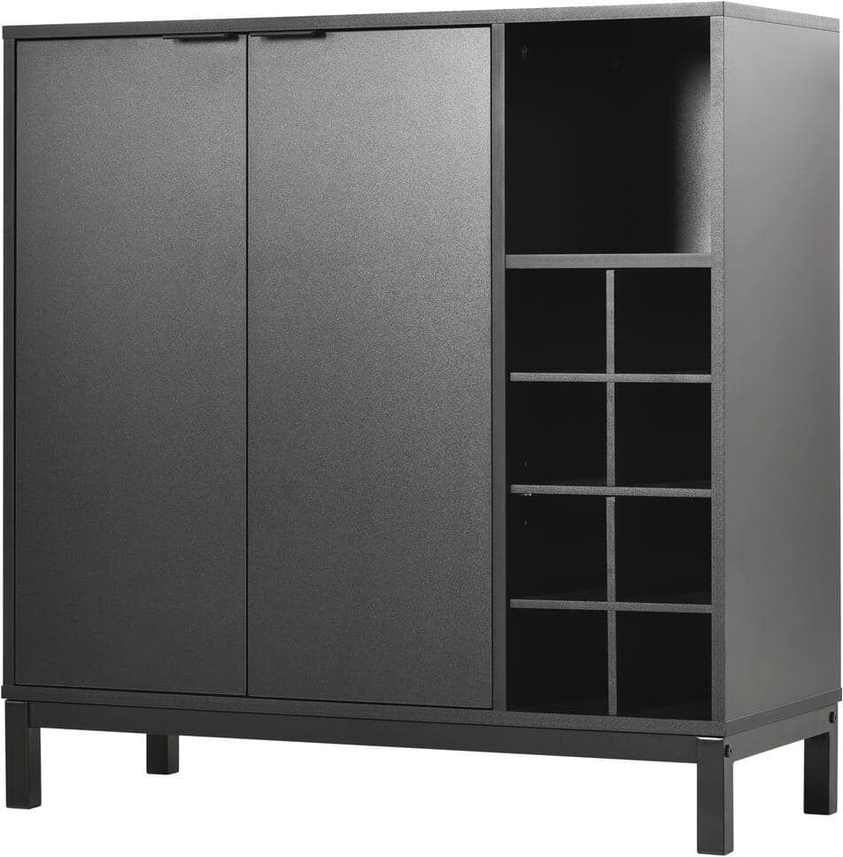 33.86 in. Black Wood Kitchen Cabinet Sideboard Buffet With Removable Wine Rack