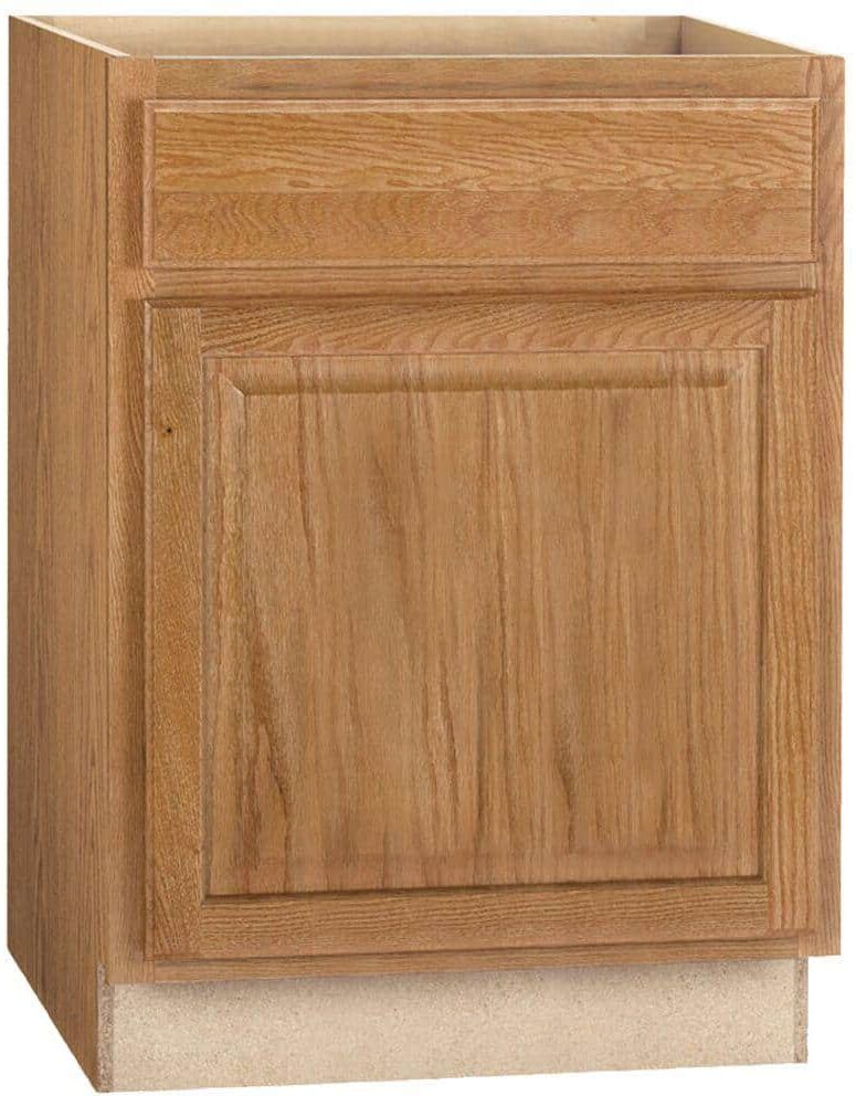 Hampton Bay Hampton 24 in. W x 24 in. D x 34.5 in. H Assembled Base Kitchen Cabinet in Medium Oak with Drawer Glides