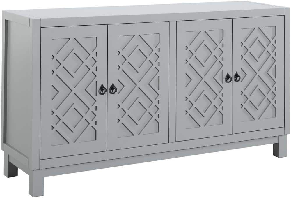 Runesay 60 in. W x 15.7 in. D x 32 in. H Gray Rubberwood and MDF Ready to Assemble Kitchen Cabinet Sideboard with Ring Handles