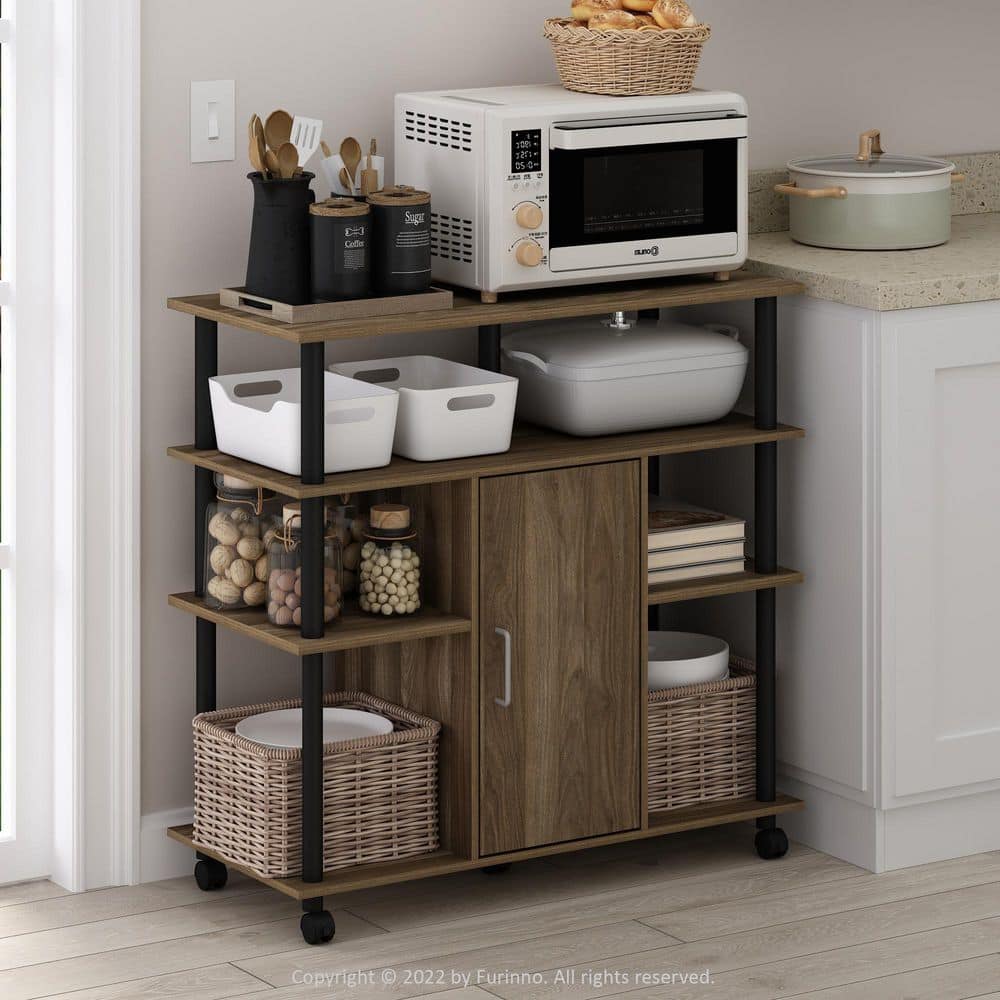 Furinno Helena Columbia Walnut/Black 4-Tier Utility Storage Cart/ Kitchen Cabinet with Wheels