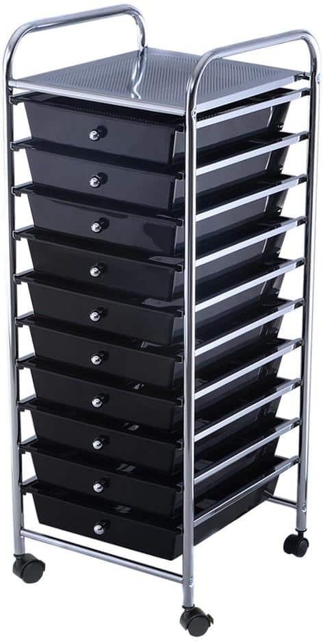 HONEY JOY 10-Drawer Scrapbook Paper Organizer Rolling Storage Cart Home Office in Black