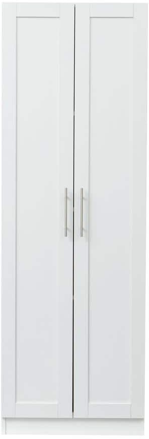 23.62 in. White Wood Armoire High Wardrobe and Kitchen Cabinet with 2-Doors and 3-Partitions to Separate 4-Storage Space