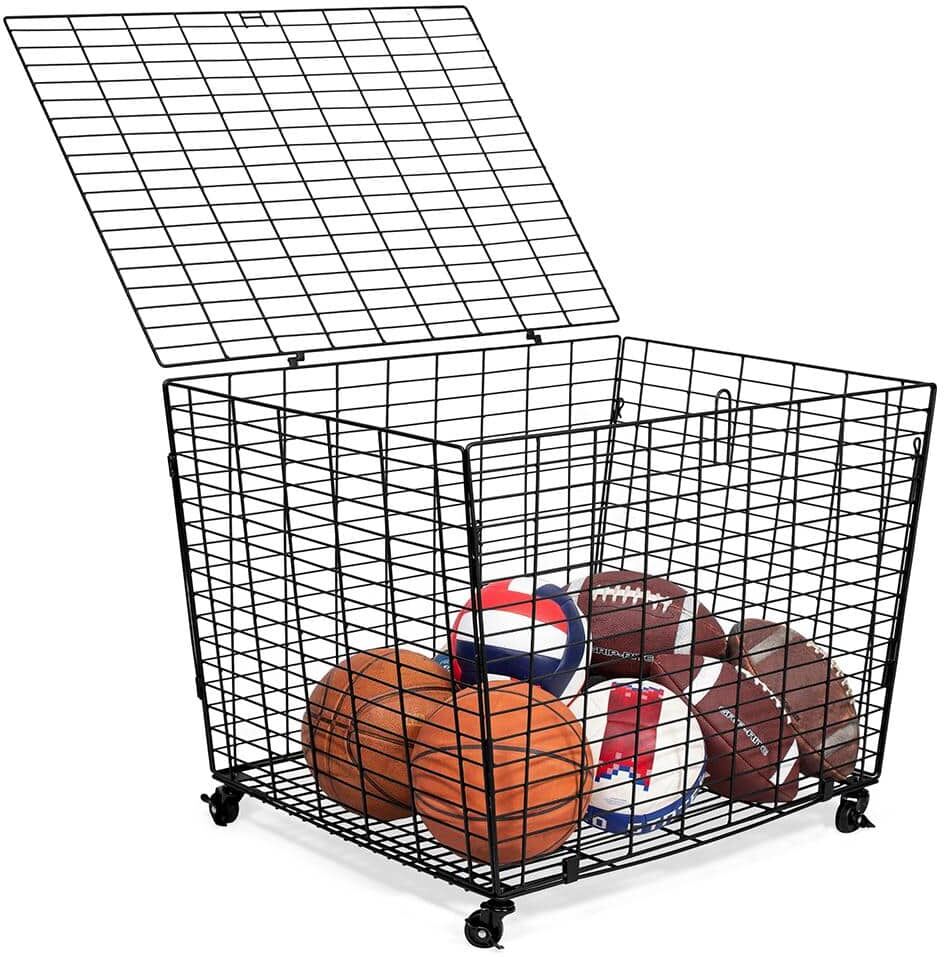 BirdRock Home 1-Tier Home Black Metal Sports Ball Basket Organizer Garage Storage Shelving Unit with Heavy Duty Casters