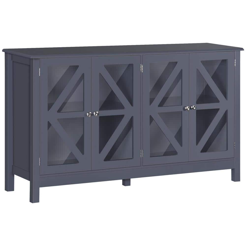 HOMCOM Grey Kitchen Sideboard, Tempered Glass Door Buffet Cabinet with Adjustable Storage Shelf