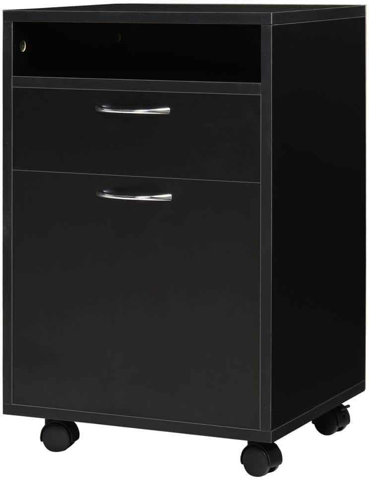 HOMCOM Mobile Black File Cabinet Organizer Home Office Filing Organizer with Castors, Lockable Drawer