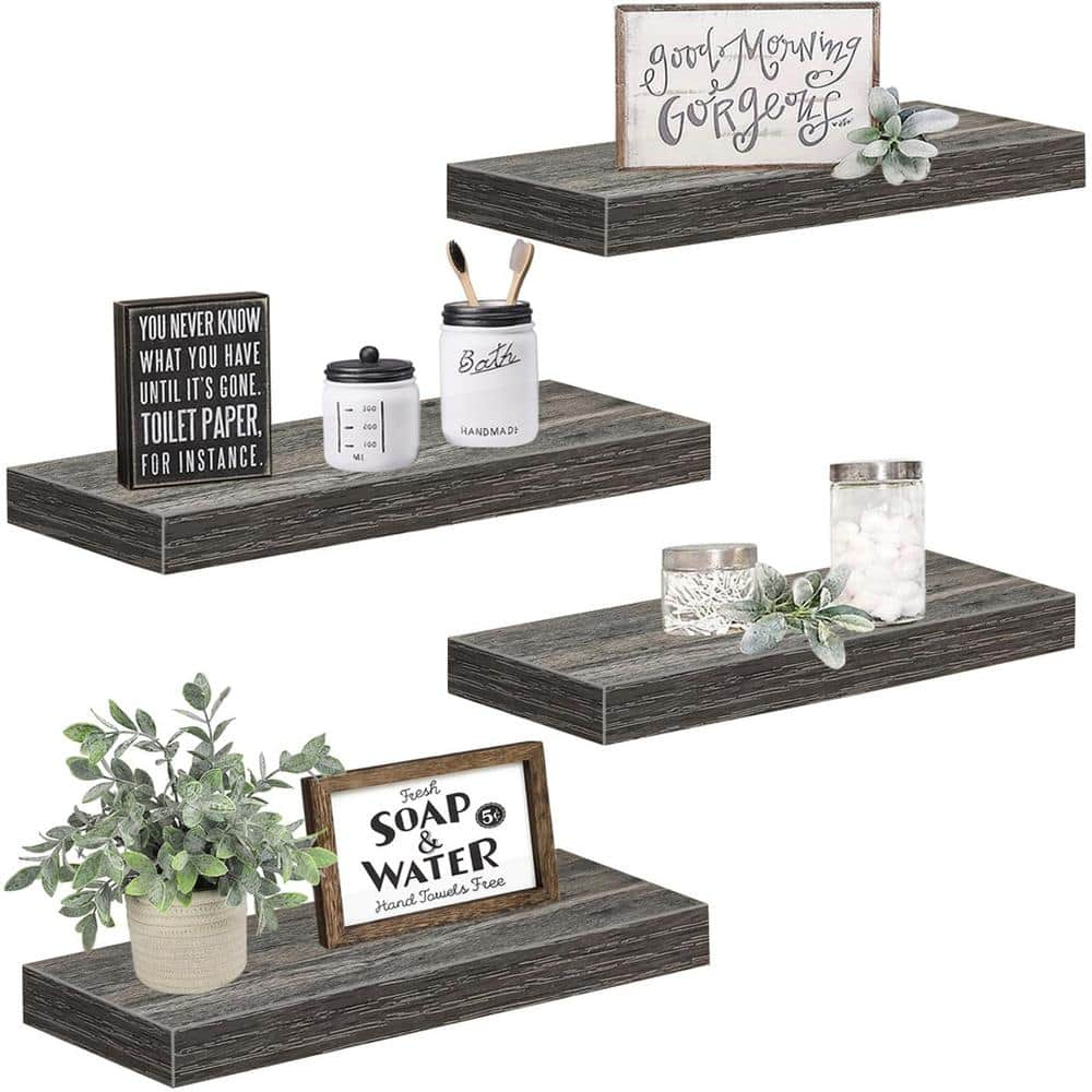 15.7 in. W x 6.7 in. D Floating Decorative Wall Shelf Bathroom Shelf Bedroom Kitchen Rustic Small Book Shelf, Set of 4