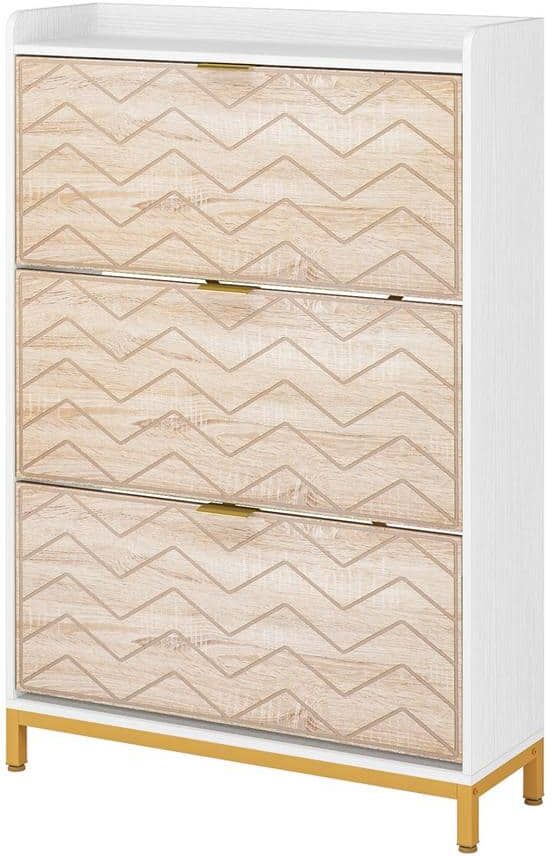 TRIBESIGNS WAY TO ORIGIN Cezalinda Walnut White 50 in. H Storage Cabinet 24-Pair Shoe Cabinet Rack 3 Flip Doors Shoe Tipping Shoe Dresser Shelf