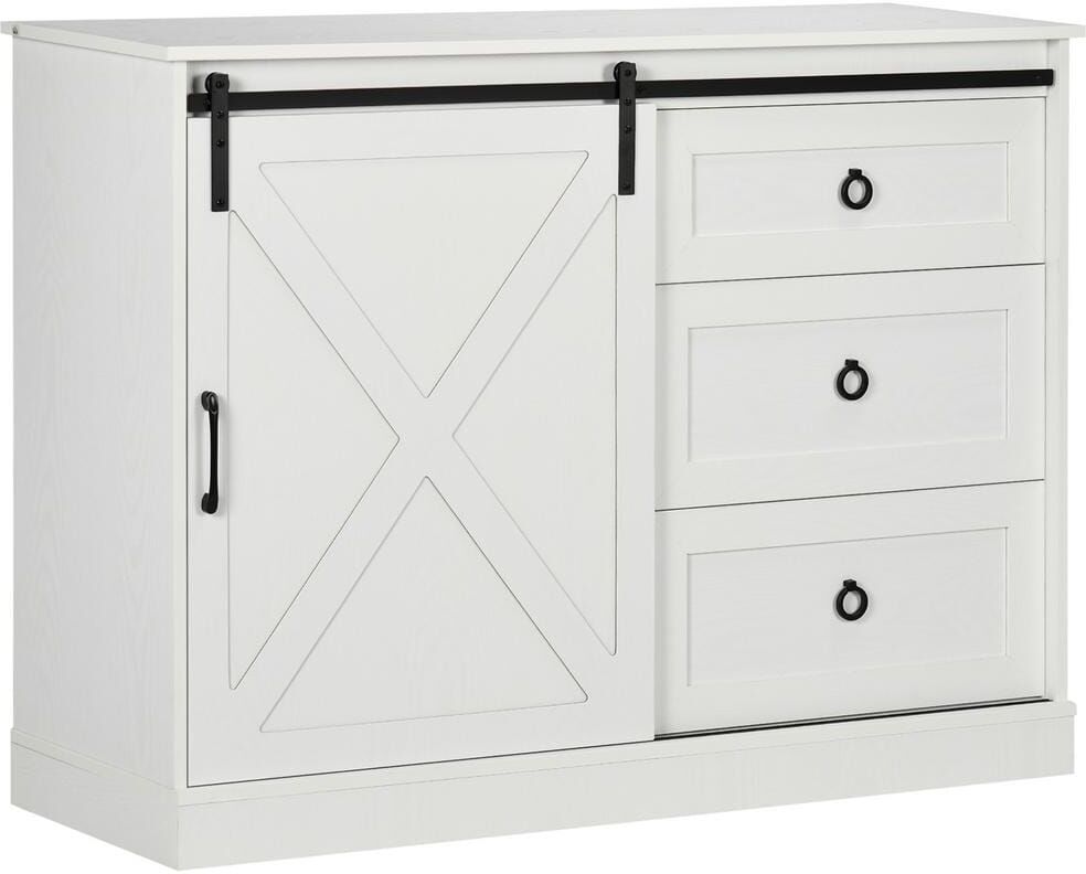 HOMCOM White Particle Board 47.25 in. W Kitchen Sideboard Storage Buffet Cabinet with Sliding Doors