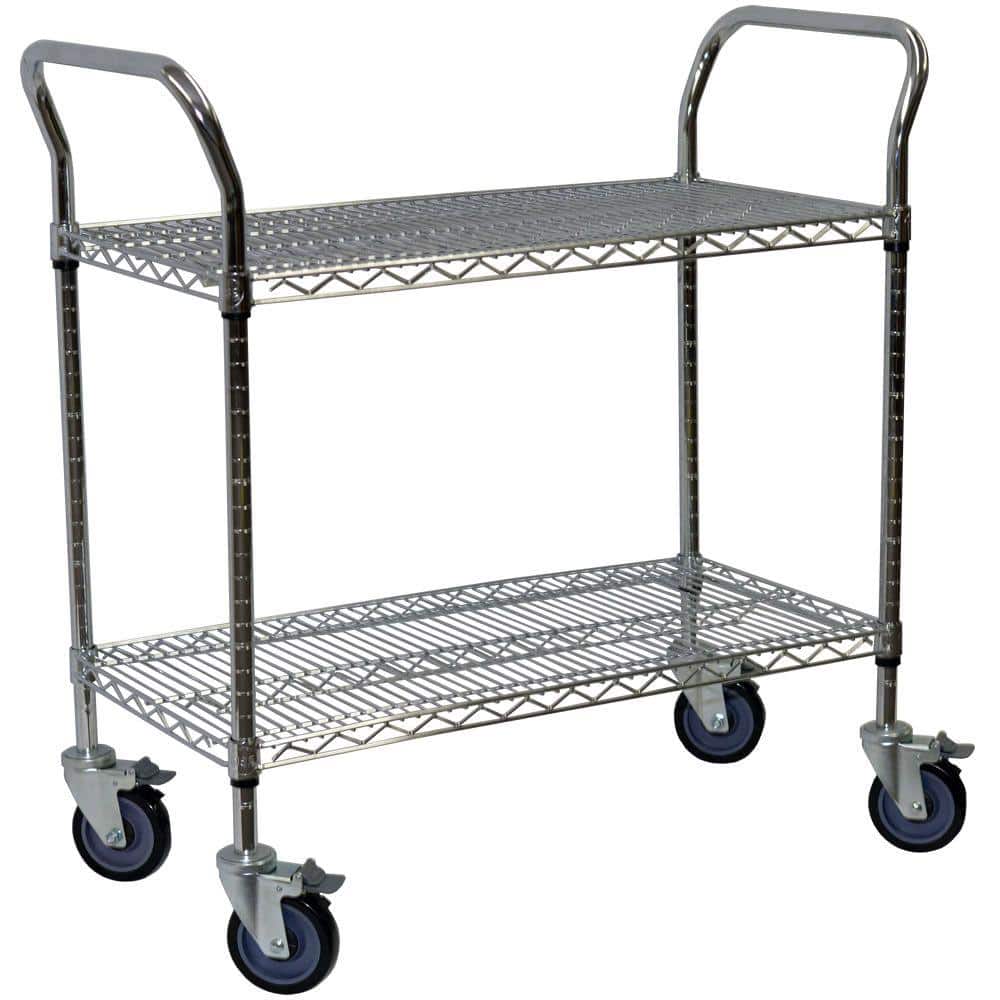Storage Concepts 2-Shelf Steel Wire Service Cart in Chrome - 39 in H x 36 in W x 24 in D, Grey