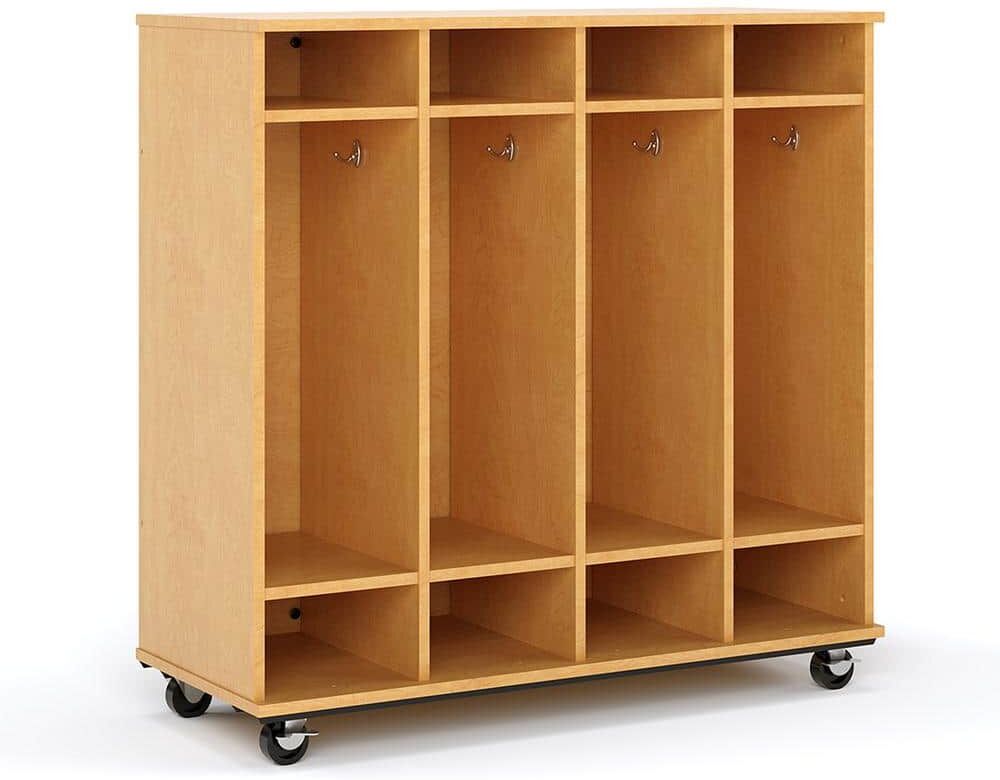 TOT MATE 48 in. W x 20 in. D 3-Tier Open Mobile Shelf Locker Dry Erase Back Nursery Classroom Bookcase Cubby Storage (Maple)