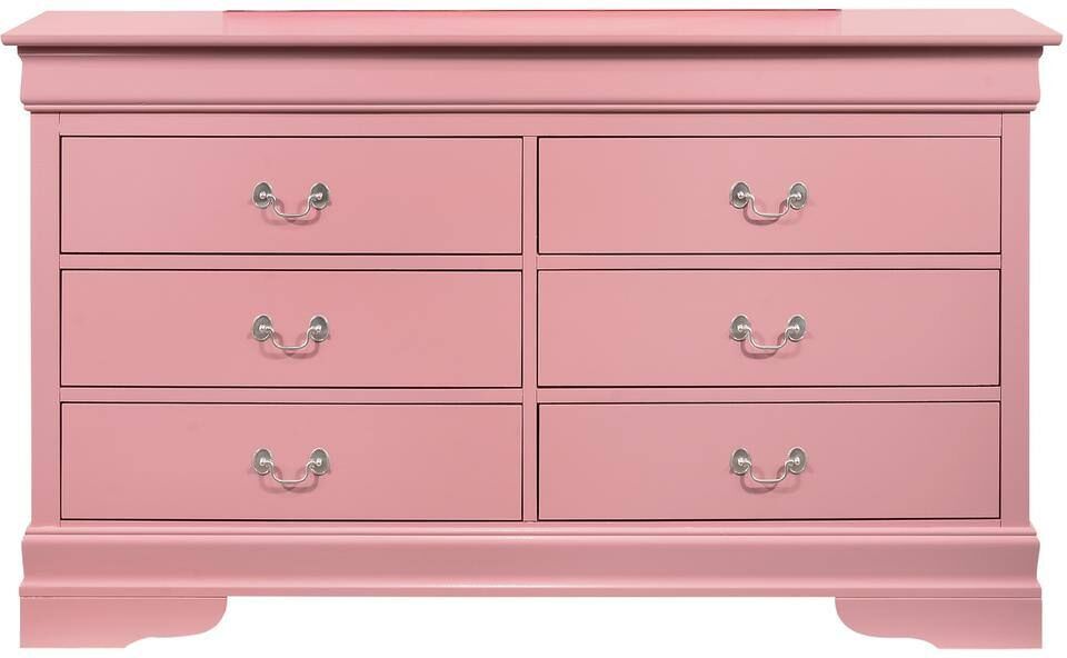 AndMakers Louis Phillipe 6-Drawer Pink Double Dresser (33 in. x 60 in. x 18 in.)