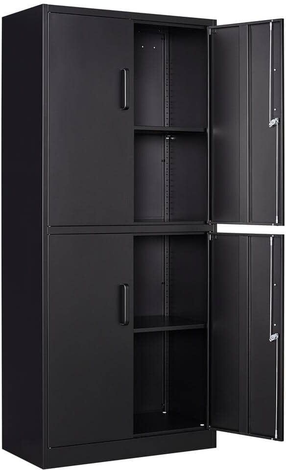 Mlezan Garage Storage Cabinet 70.9" H x31.5" W 15.7" D in Black Steel Cabinet with 4 Shelves 2 Doors and Lock