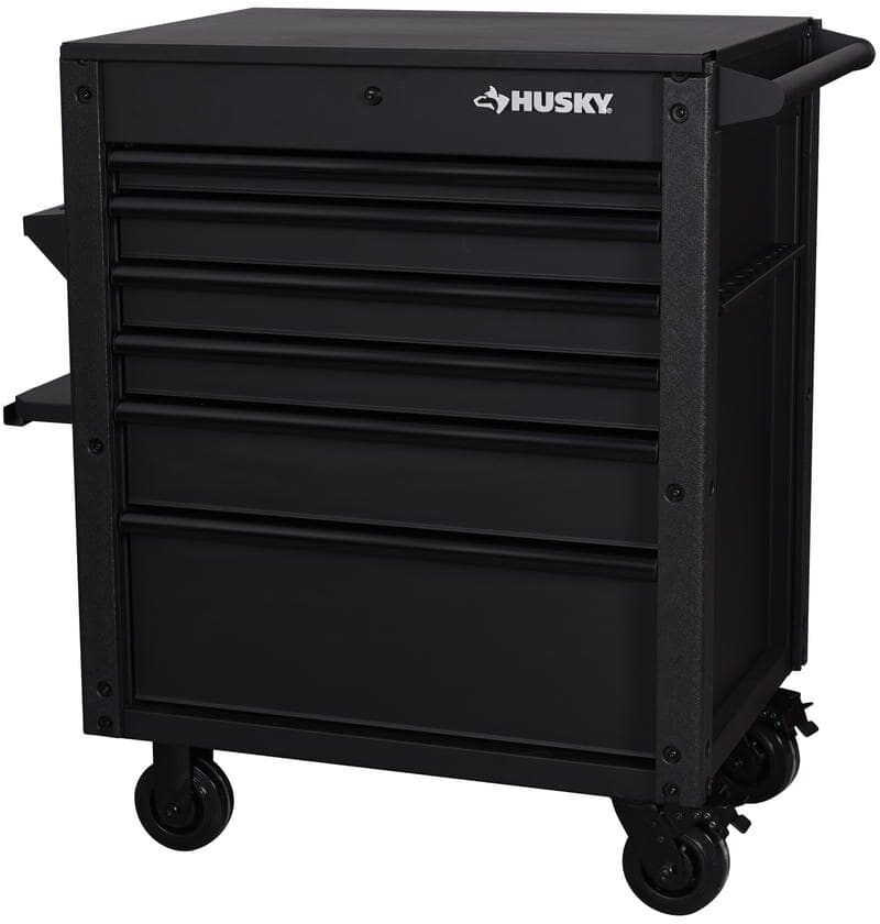 Husky Tool Storage 31 in. W 6-Drawer Black Rolling Tool Cart