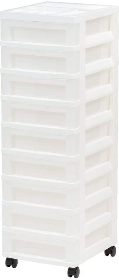 IRIS 14.25 in. L x 12.05 in. W x 37.75 in. H 9-Drawer Storage Cart with Organizer Top in White and Pearl