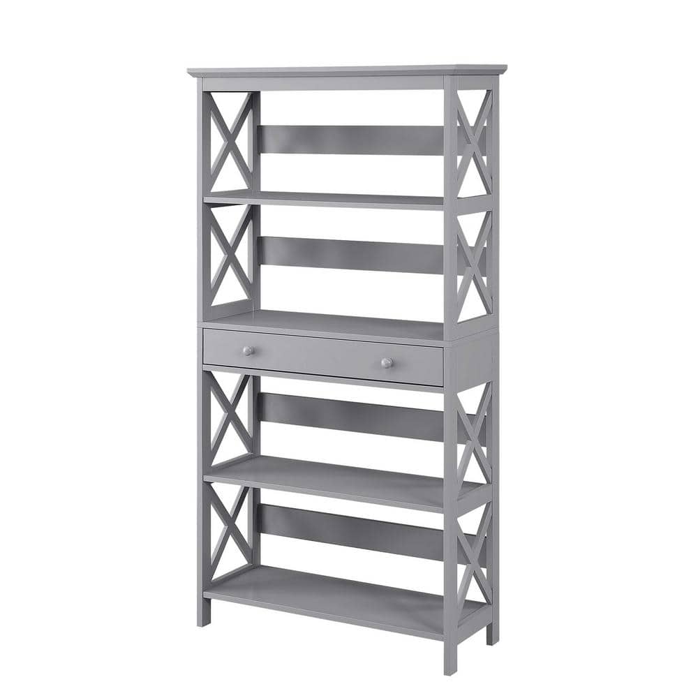Convenience Concepts Oxford 31.5 in. W x 59.75 in. H x 11.75 in. D Gray MDF 5 Shelf Standard Bookcase with Drawer