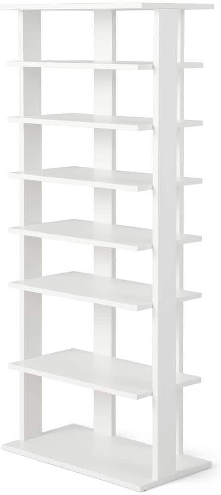 HONEY JOY 43.5 in. H 14-Pair 7-Tier White Wood Double Rows Shoe Rack Vertical Wooden Shoe Storage Organizer