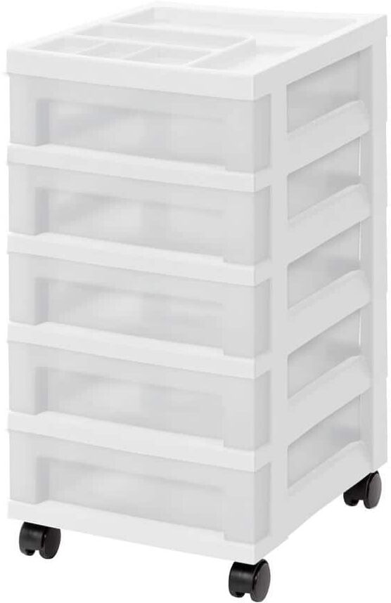 IRIS 14.25 in. L x 12.05 in. W x 22.25 in. H 5-Drawer Storage Cart with Organizer Top in White and Pearl