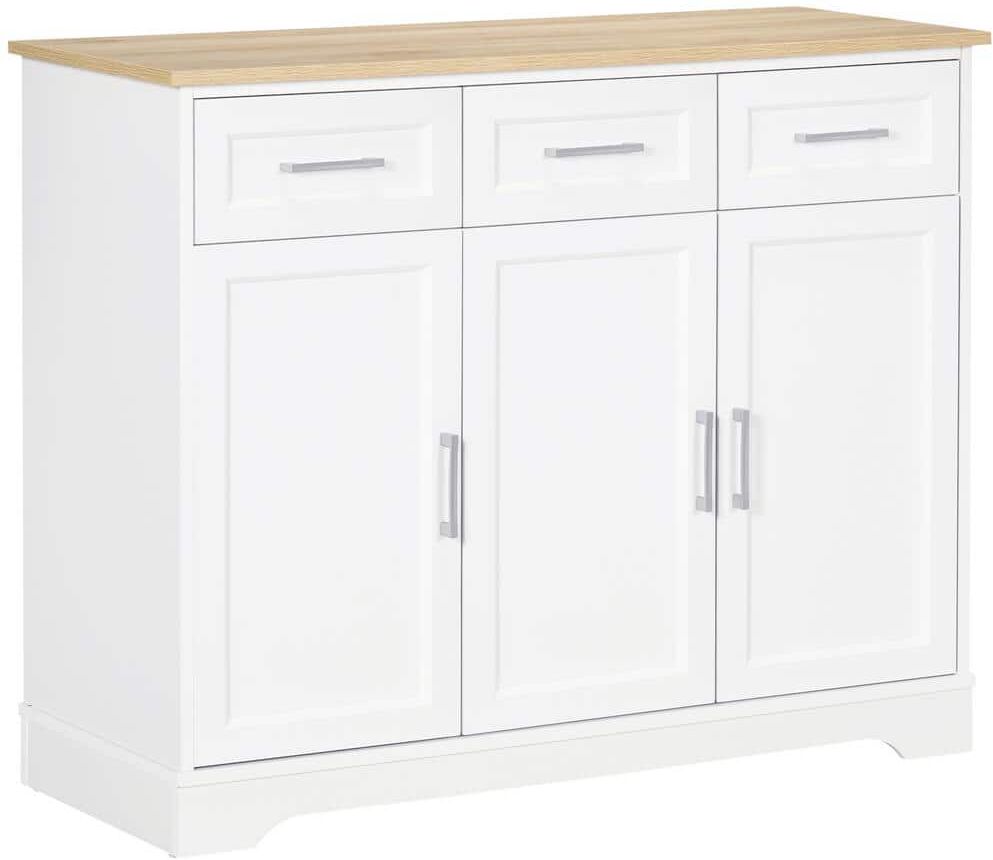 HOMCOM White Modern MDF Kitchen Sideboard Buffet Cabinet with Storage Versatility, Drawers, Cabinets and Adjustable Shelf