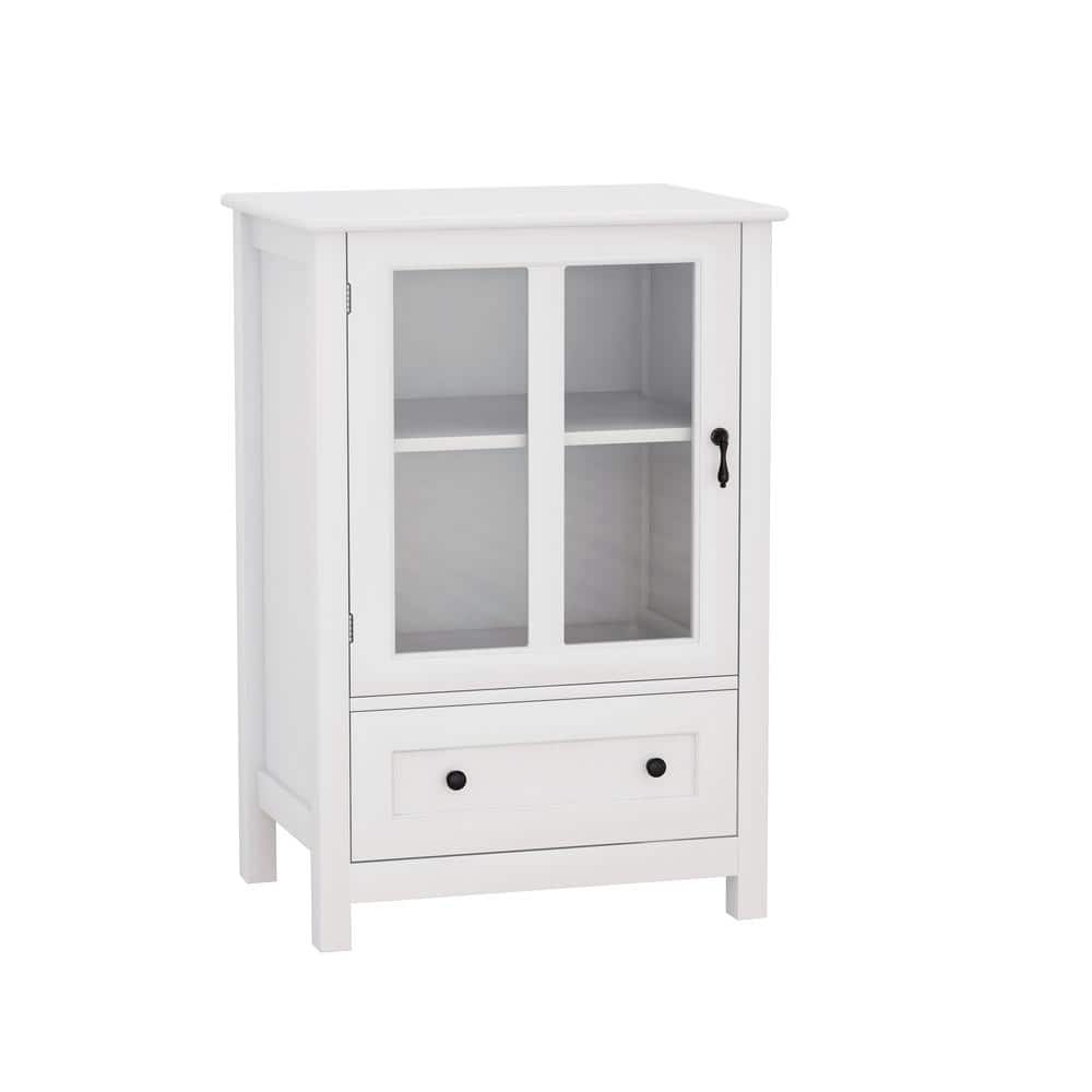 Tileon 22 in. W x 14.4 in. D x 31.7 in. H White Single Glass Doors Corner Kitchen Cabinet Buffet Ready to Assemble cabinet