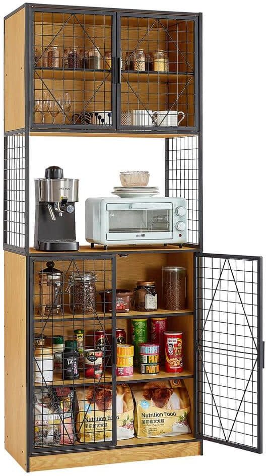 VECELO China Cabinet Kitchen Cabinet Oak 15 in. Display Cabinet with Doors and Shelves Large Freestanding Storage Cupboard