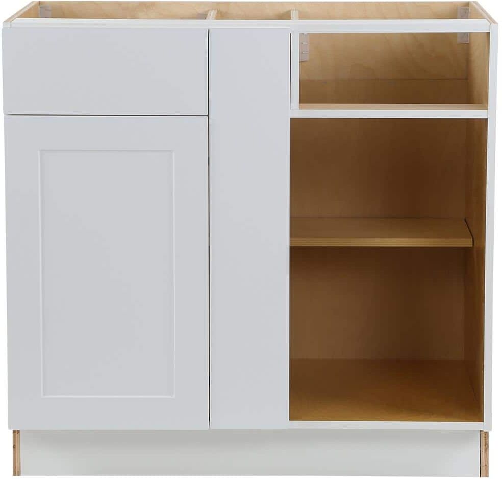 Hampton Bay Cambridge White Shaker Assembled Plywood Blind Base Corner Cabinet Soft Close Door & Drawer (36 in. W x 24.5 in. D)