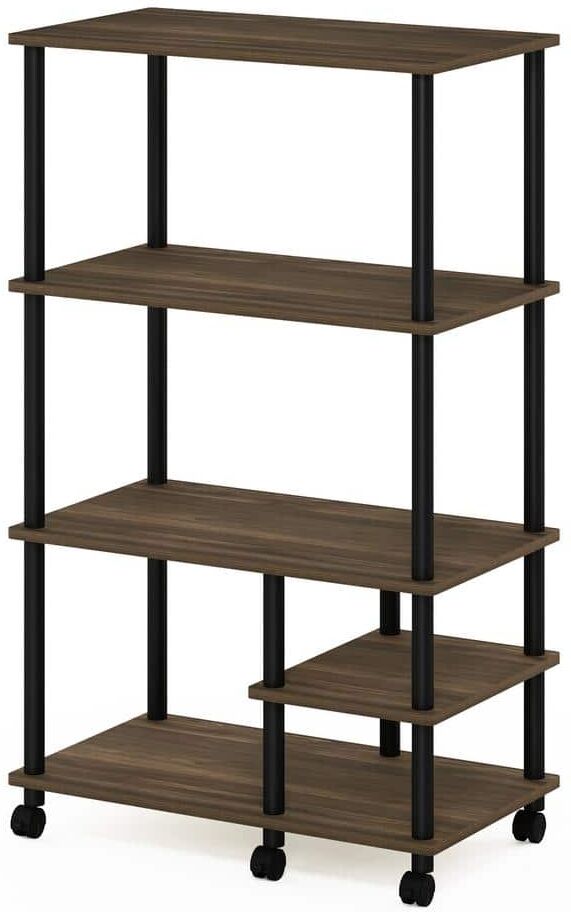 Furinno Turn-N-Tube 4-Tier Columbia Walnut and Black Kitchen Storage Shelf Cart with Casters