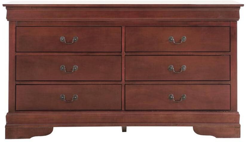 AndMakers Louis Phillipe 6-Drawer Cherry Double Dresser (33 in. x 60 in. x 18 in.)