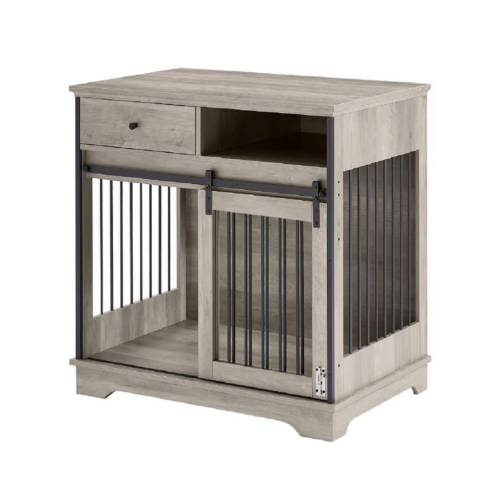 Spaco Grey 33.5 in. H Sliding Door Dog Crate Storage Cabinet with Drawers