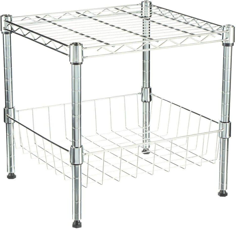 Whitmor Chrome Metal Garage Storage Shelving Unit with Basket (15 in. W x 15 in. H x 14 in. D)