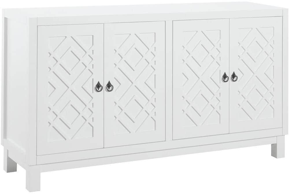 Runesay 60 in. W x 15.7 in. D x 32 in. H White Rubberwood and MDF Ready to Assemble Kitchen Cabinet Sideboard with Ring Handles