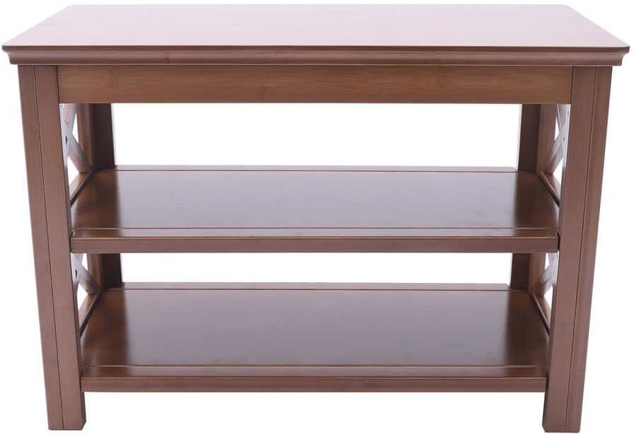 YIYIBYUS 16.53 in. H 6-Pairs Brown Bamboo 2 Tier Shoe Rack Bench for Entryway Hallway Living Room