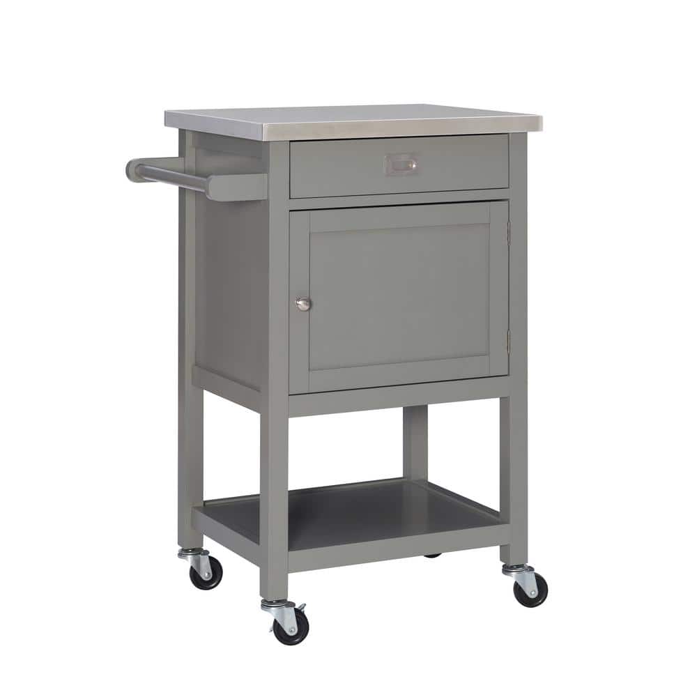 Linon Home Decor Cindy Grey Kitchen Cart with Towel Rack, Shelf, Storage, and Drawer