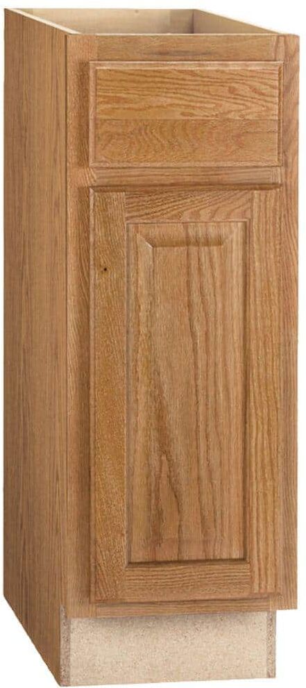 Hampton Bay Hampton 12 in. W x 24 in. D x 34.5 in. H Assembled Base Kitchen Cabinet in Medium Oak with Ball-Bearing Drawer Glides