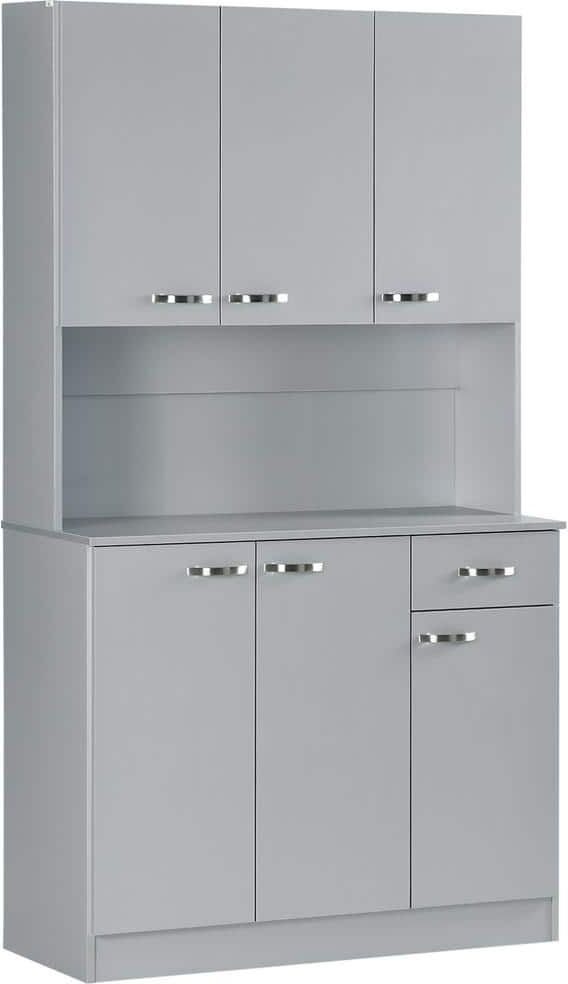 HOMCOM 39.75 in. W x 15.25 in. D x 70.75 in. H in Gray Wood Ready to Assemble Floor Base Kitchen Cabinet with Drawers