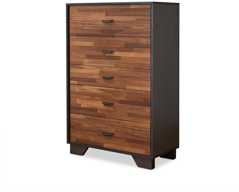 wetiny 5-Drawer Walnut and Espresso Chest of Drawers 32 in. x 16 in. x 47 in. H