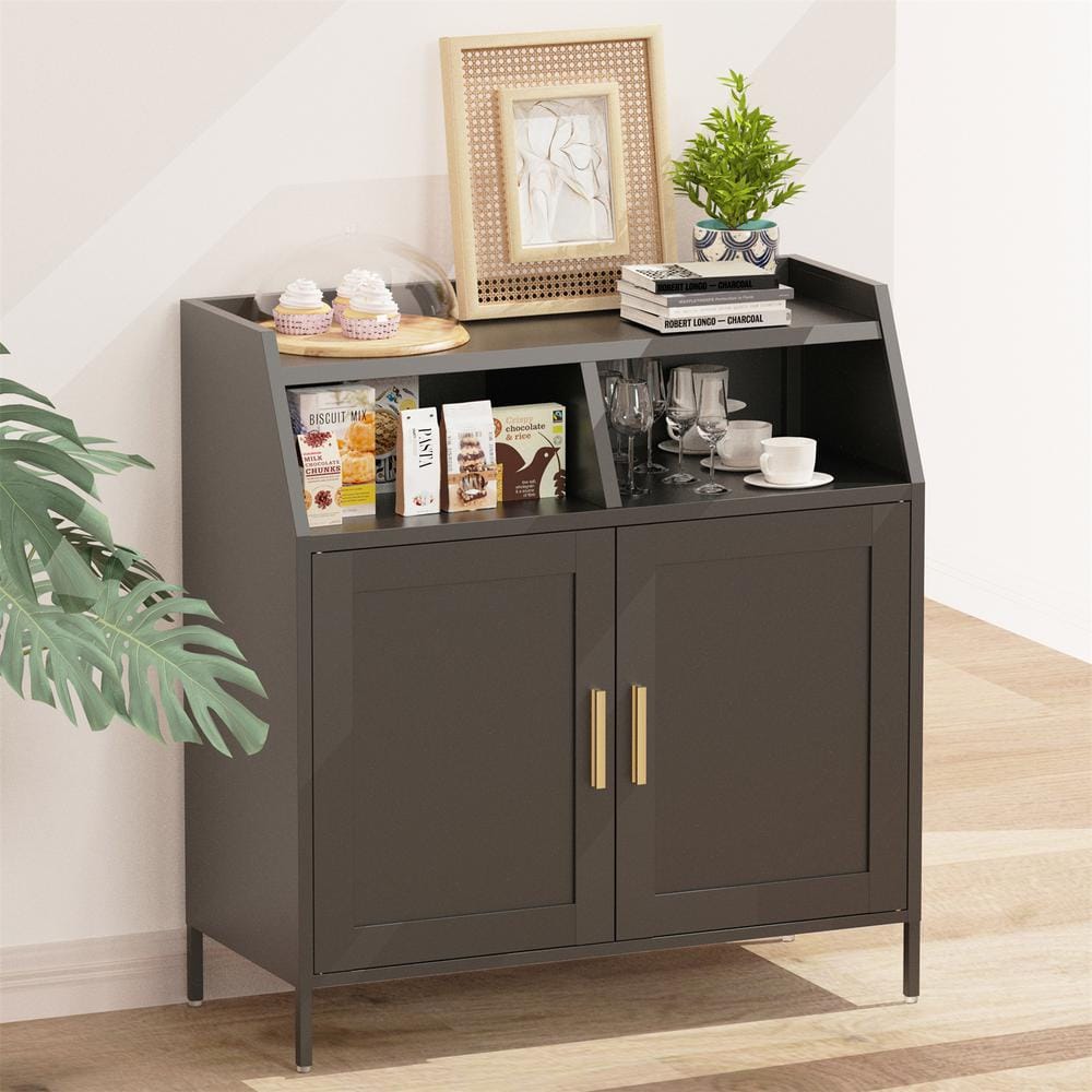 Tileon Steel 2-Door Kitchen Pantry Organizer Buffet Sideboard Cabinet with Storage in Black