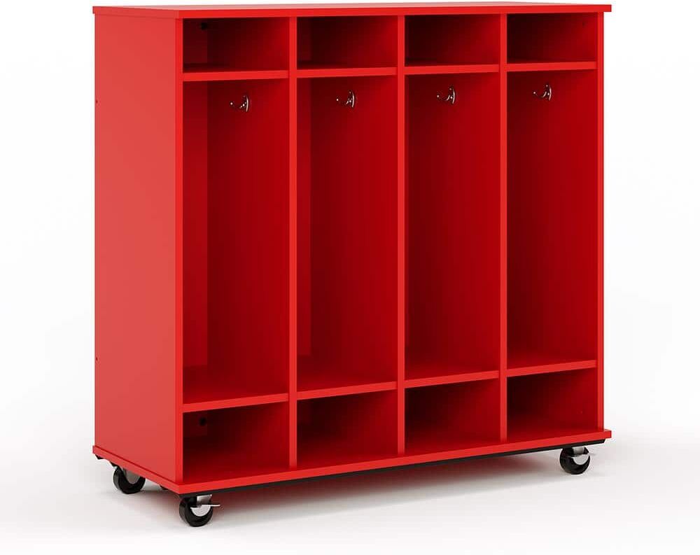 TOT MATE 48 in. W x 20 in. D 3-Tier Open Mobile Shelf Locker Dry Erase Back Nursery Classroom Bookcase Cubby Storage (Red)