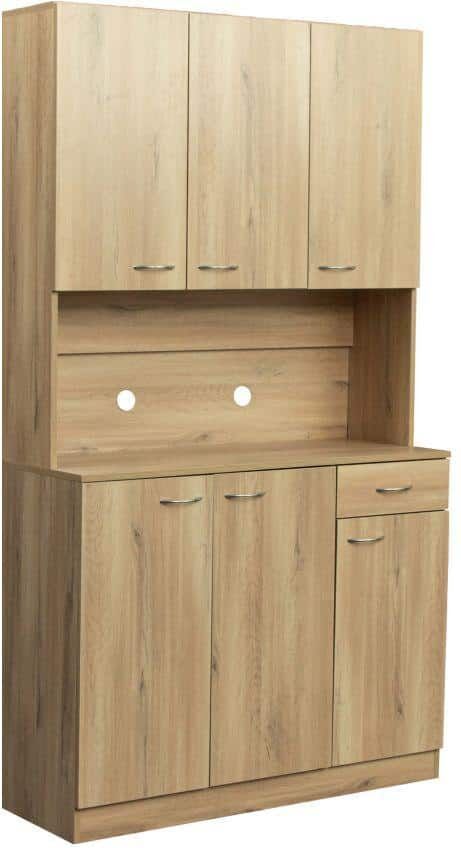 Rustic Oak 1-Drawer 23.62 in. W Pantry Organizer Tall Kitchen Cabinet Chest of Drawers with 6-Doors and 1-Open Shelf