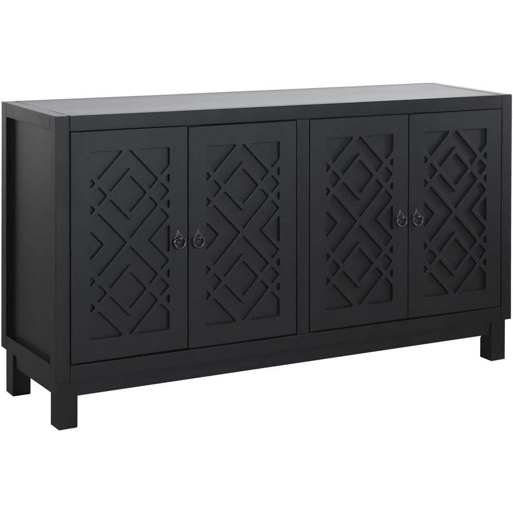 Runesay 60 in. W x 15.7 in. D x 32 in. H Black Rubberwood Ready to Assemble Corner Kitchen Cabinet Sideboard with Ring Handles