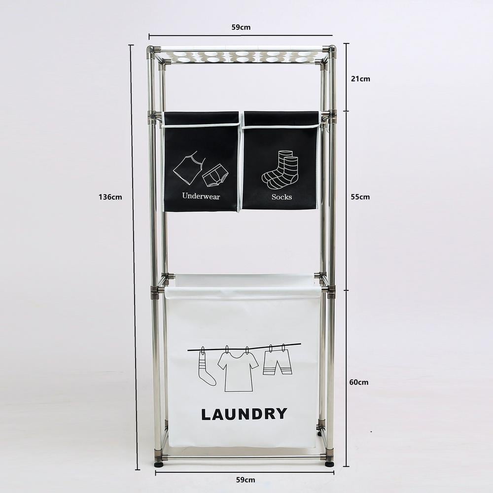 Tileon Laundry Hamper 3-Tier Laundry Sorter with 4-Removable Bags for Organizing Clothes, Laundry, Lights, Darks, 3-Hooks