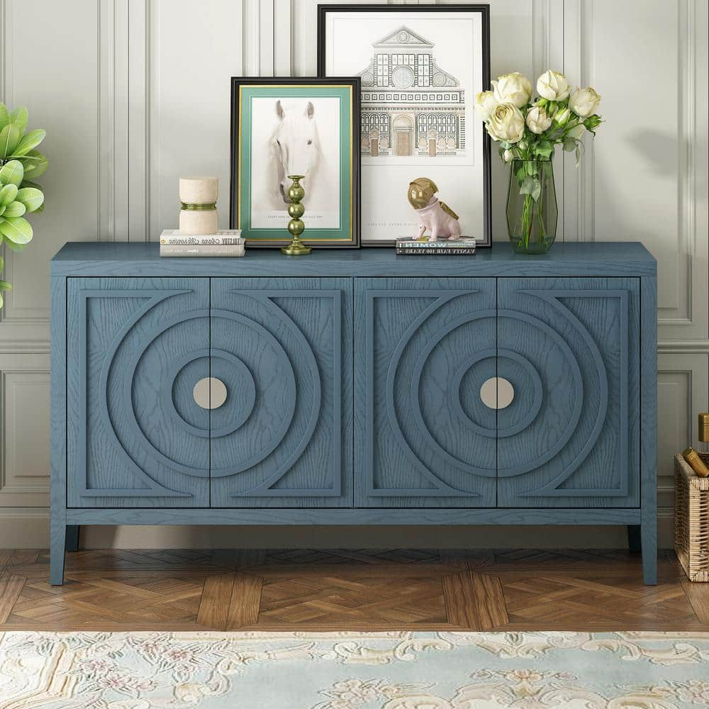 60 in. W x 15.9 in. D x 32.1 in. H Antique Blue MDF Ready to Assemble Floor Base Sideboard Kitchen Cabinet